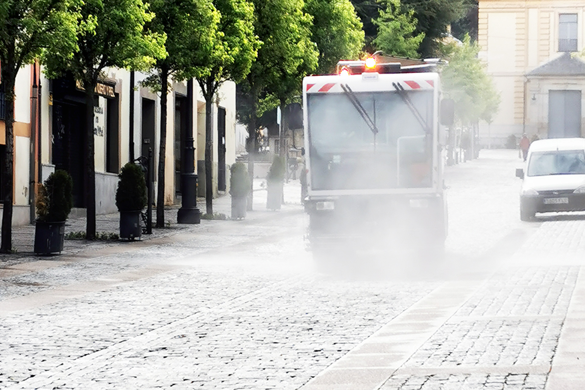 Continúa las labores de desinfección de las calles de La Granja y Valsaín./F.S.V.