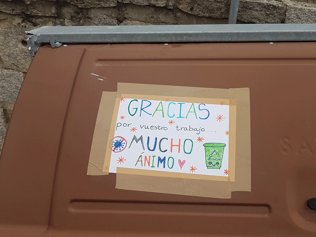 Uno de los carteles de ánimo dibujado por un niño de la localidad de El Espinar. /E.A.