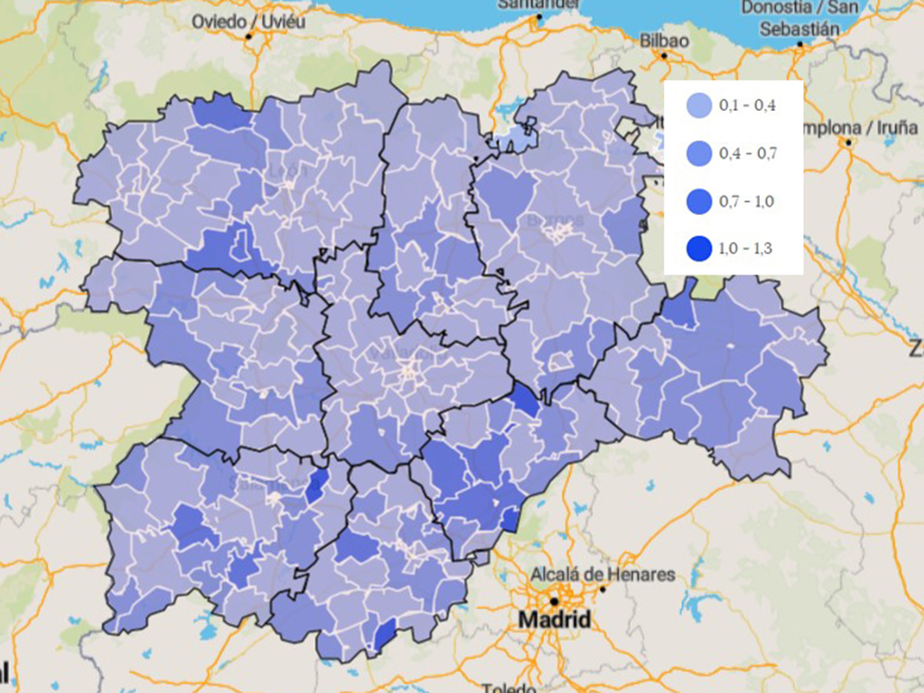 Porcentaje de personas fallecidas total (no solo por Covid-19) por número de tarjetas sanitarias en marzo