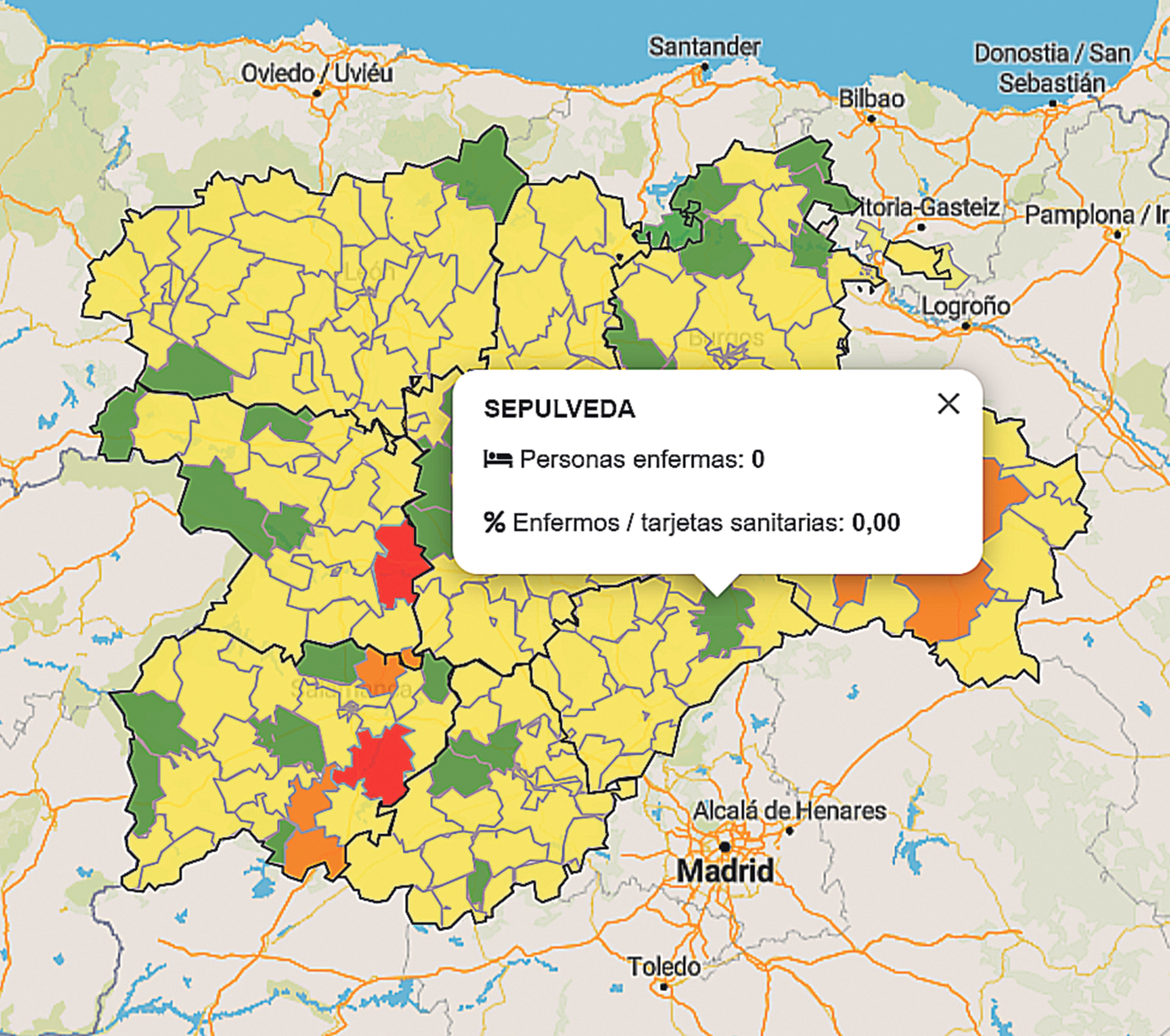 Mapa de la incidencia registrada en los últimos siete días que daba a Sepúlveda opciones para cambiar de fase. / E. A.