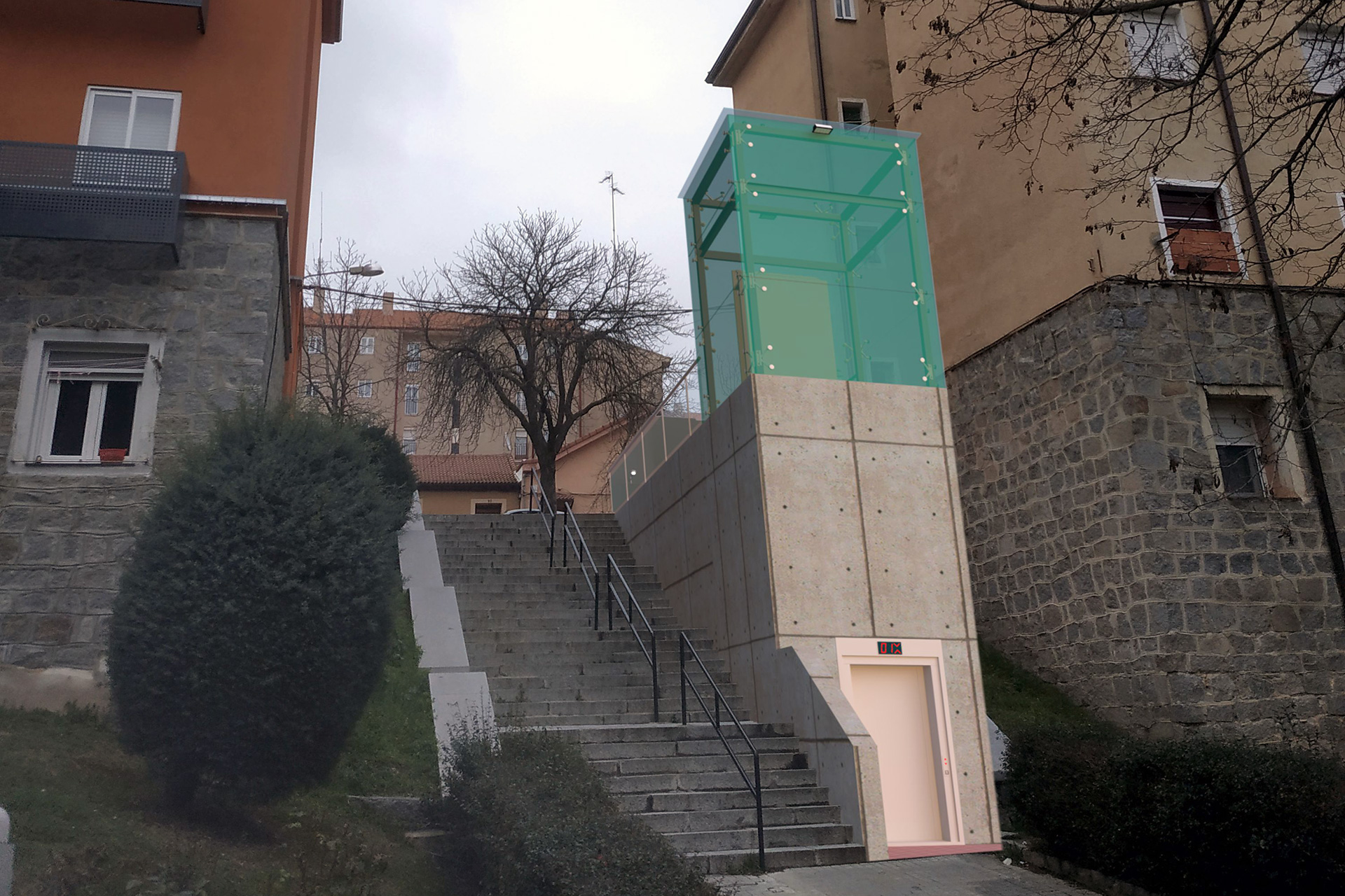 Simulación del ascensor que se construirá junto a las escaleras de la calle de Mónaco. / E. A.