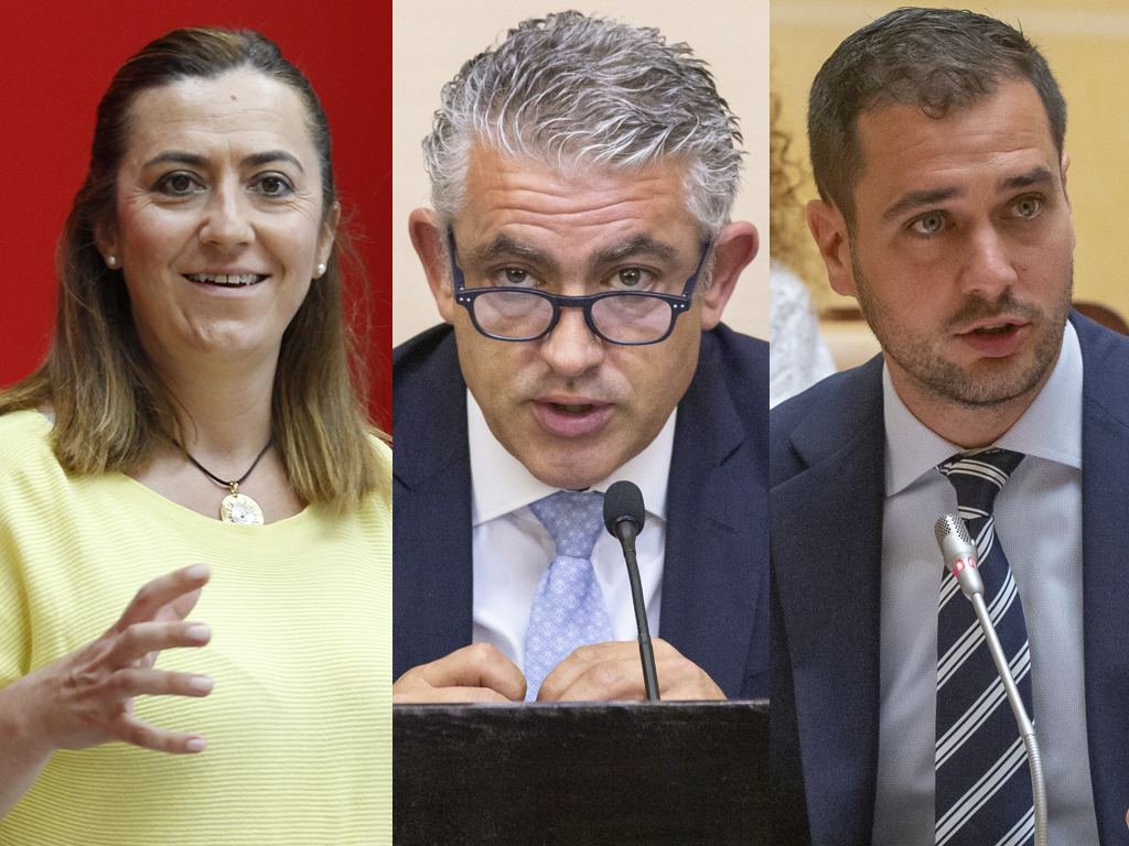 De izquierda a derecha, Virginia Barcones (PSOE) y José María Bravo y Pablo Pérez (PP). / Nerea Llorente