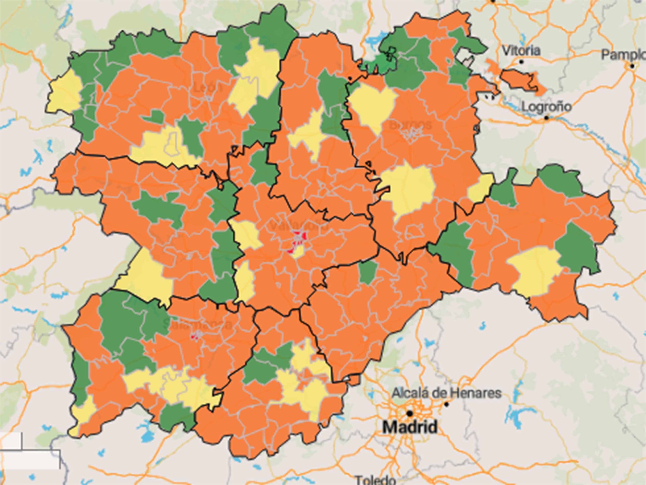 Mapa de la situación del coronavirus en Castilla y León. / JUNATA CYL
