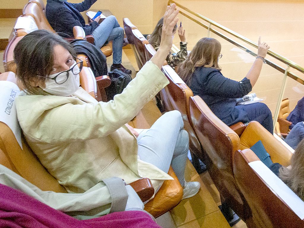 Gina Aguiar durante una votación en el pleno corporativo del Ayuntamiento de Segovia. / Nerea Llorente