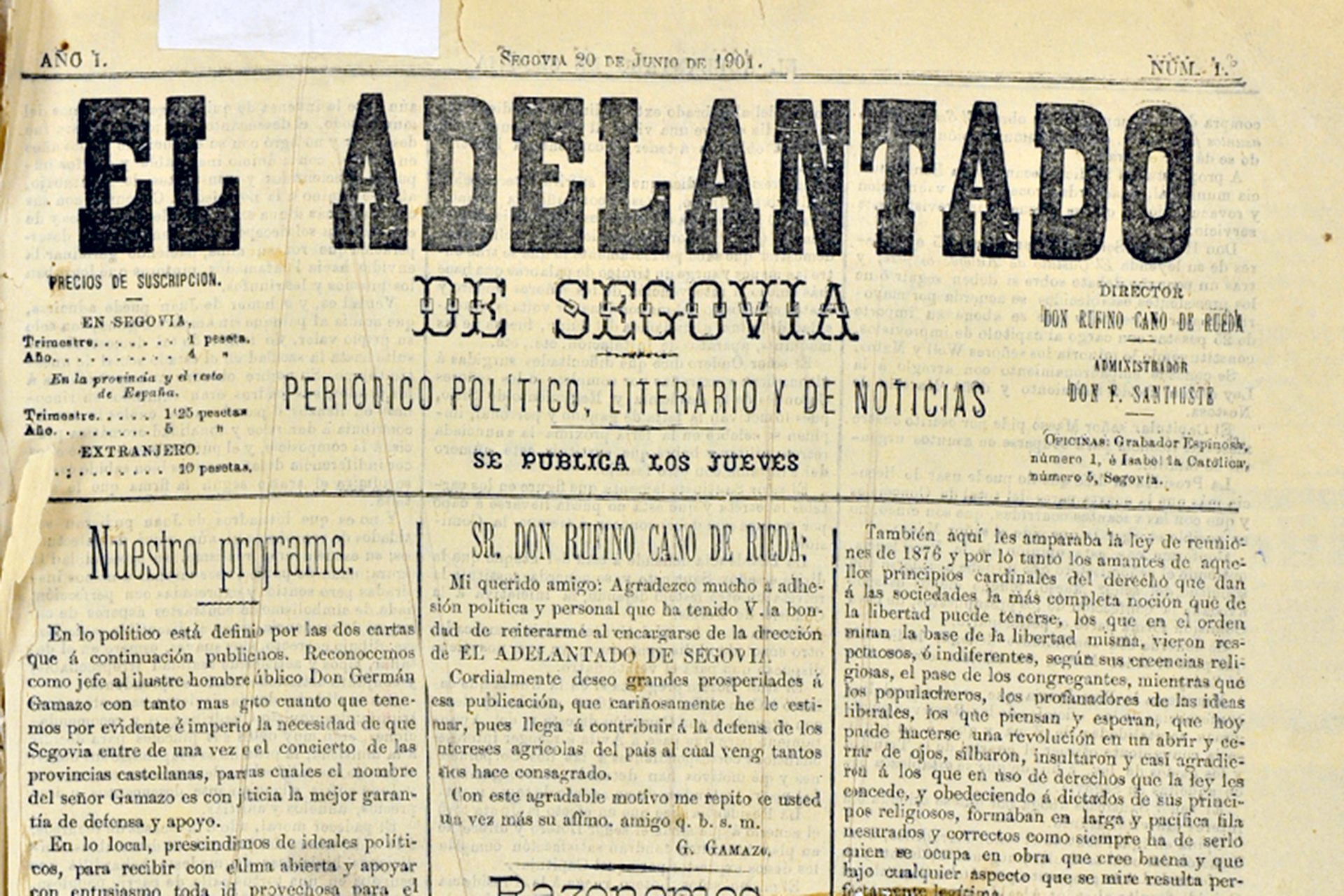 Portada del decano de la prensa segoviana cuando era semanal. / KAMARERO