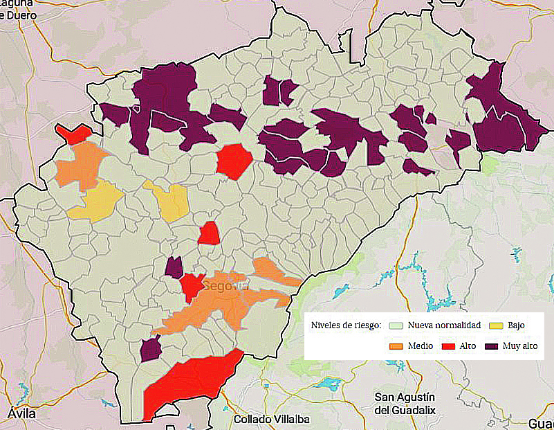 Zonas de riesgo por municipios en la provincia.