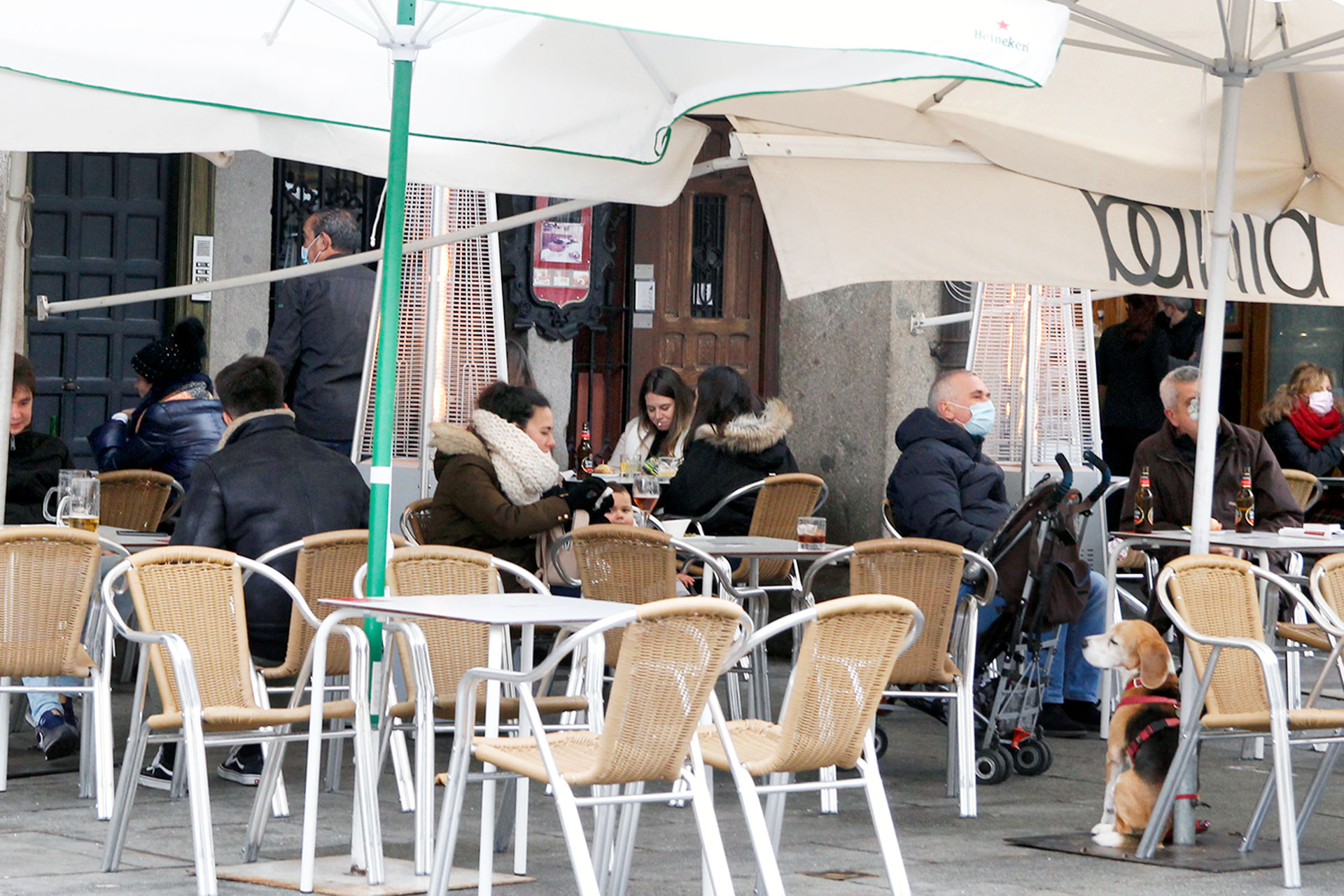 Terrazas de la Plaza Mayor de Segovia el pasado lunes al mediodía. / Nerea Llorente