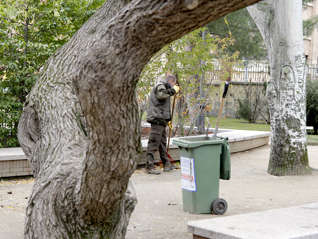 Un operario realiza trabajos de limpieza en el Jardín Botánico de Segovia, Centro de Biodiversidad Urbana. / Nerea Llorente