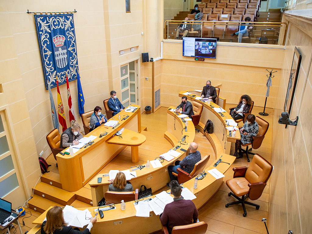 La sesión contó con la presencia en el Salón de Plenos y sus gradas de 17 concejales, incluyendo la alcaldesa, que la preside. El resto, 5 del PP, 2 del PSOE y una de IU, participó de forma telemática. / Nerea Llorente