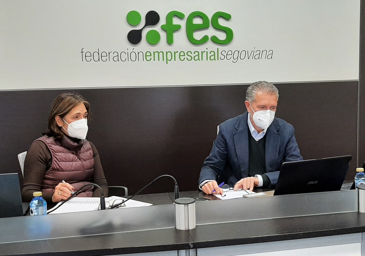 El encuentro telemático organizado por la FES, con la gerente Beatriz Escudero y el presidente Andrés Ortega. / EL ADELANTADO