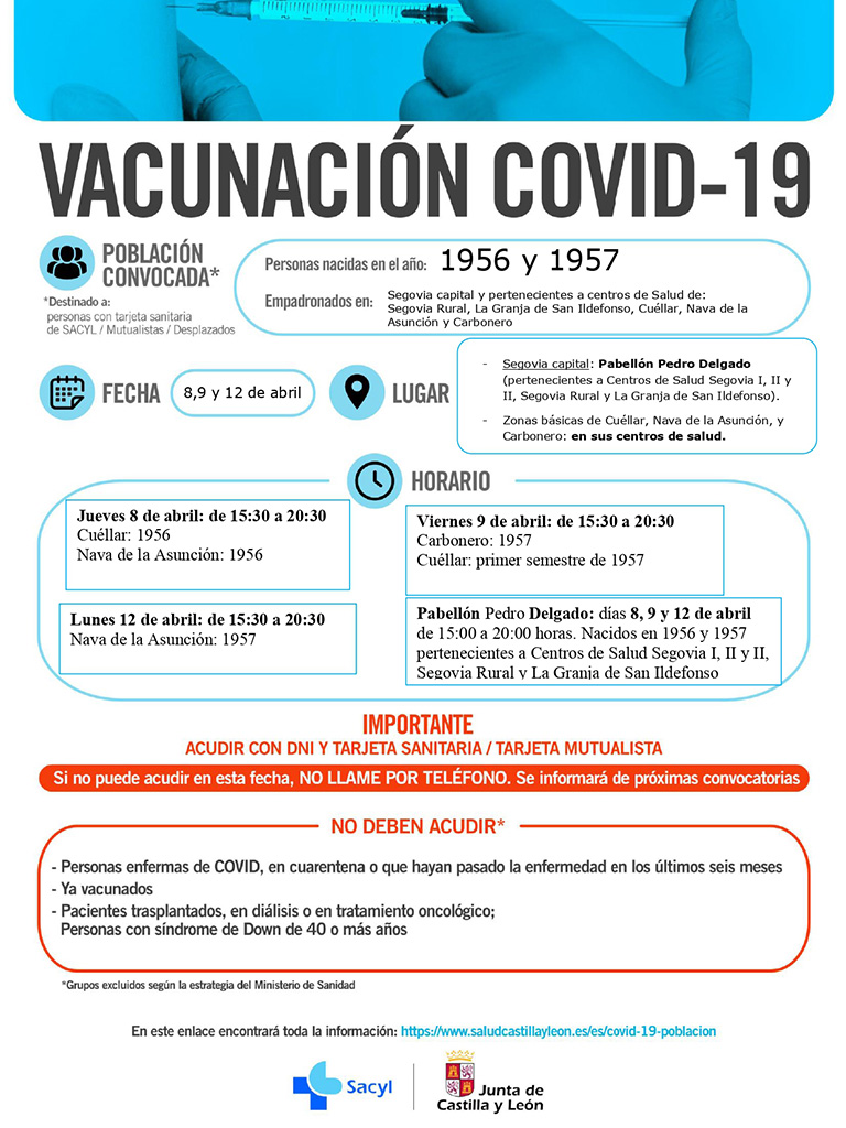 Cartel informativo vacunacion 1956 y 1957 8 9 y 12 abril