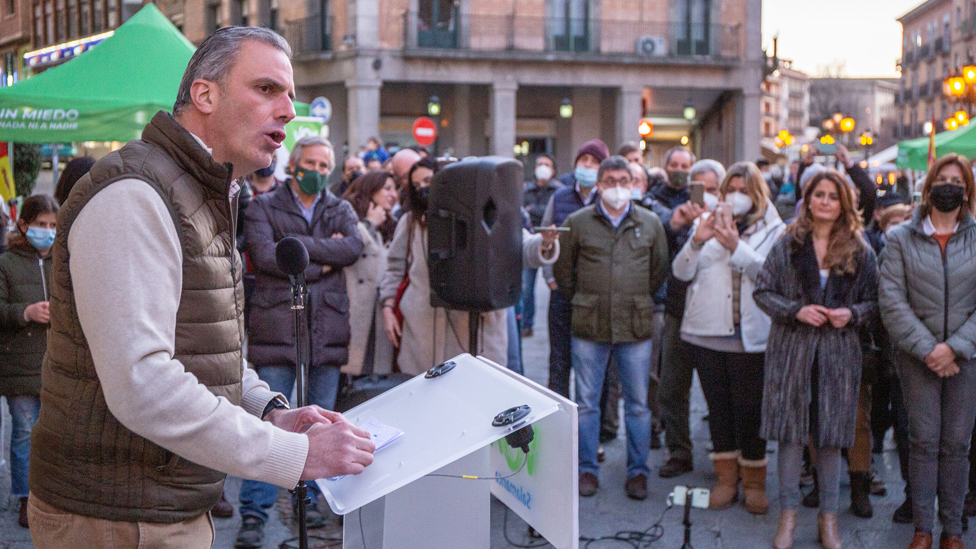 Ortega Smith, en un momento del acto político de Vox. / NEREA LLORENTE