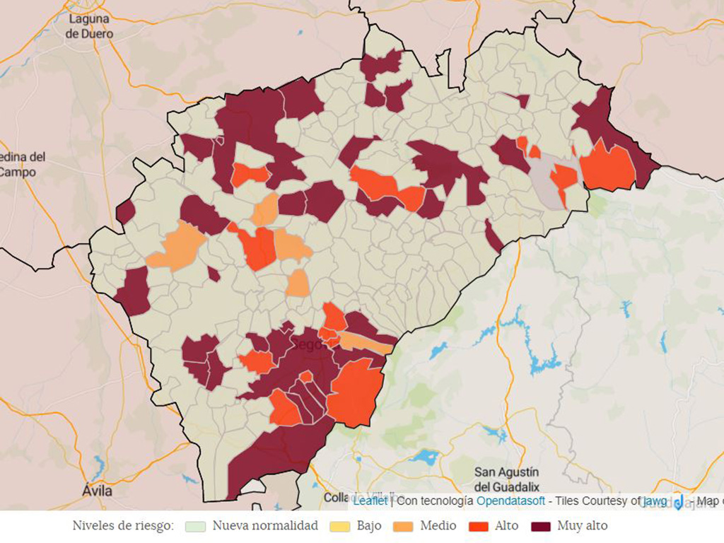 Tasas de incidencia a siete días de la provincia divididas por municipios.