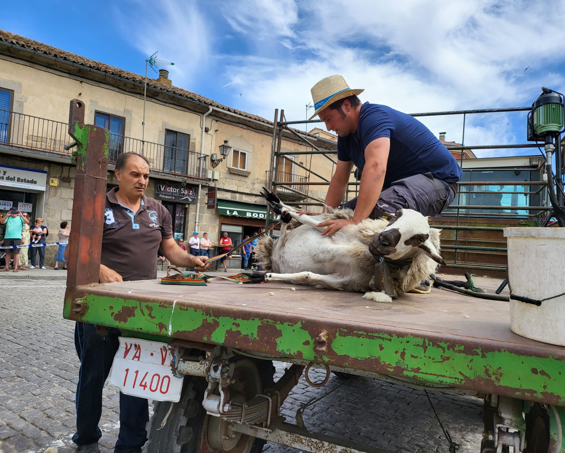 Exhibición de esquilado tradicional frente al Ayuntamiento. /E.R.