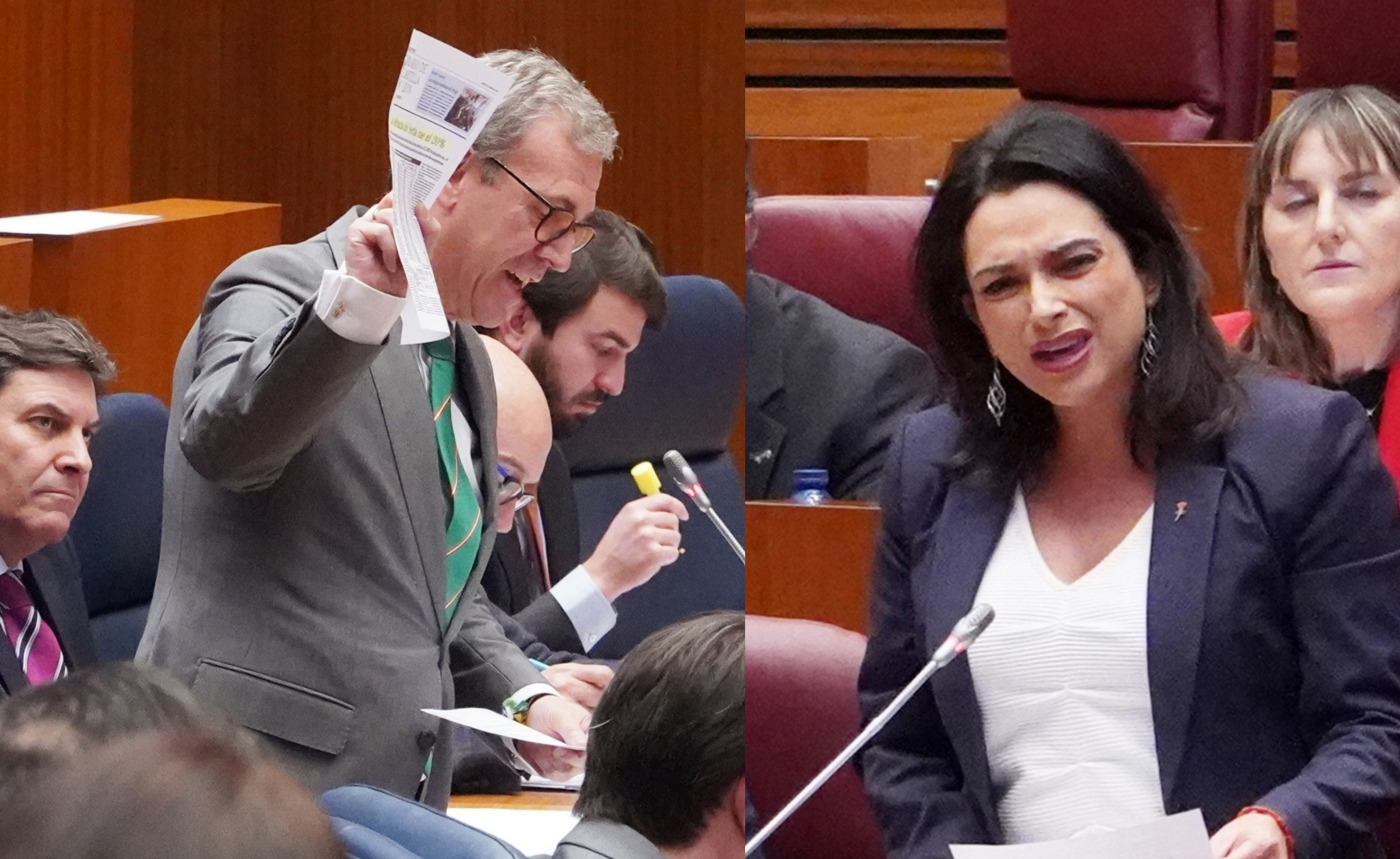 El Consejero de Industria, Comercio y Empleo y Alicia Palomo, ayer en Las Cortes.