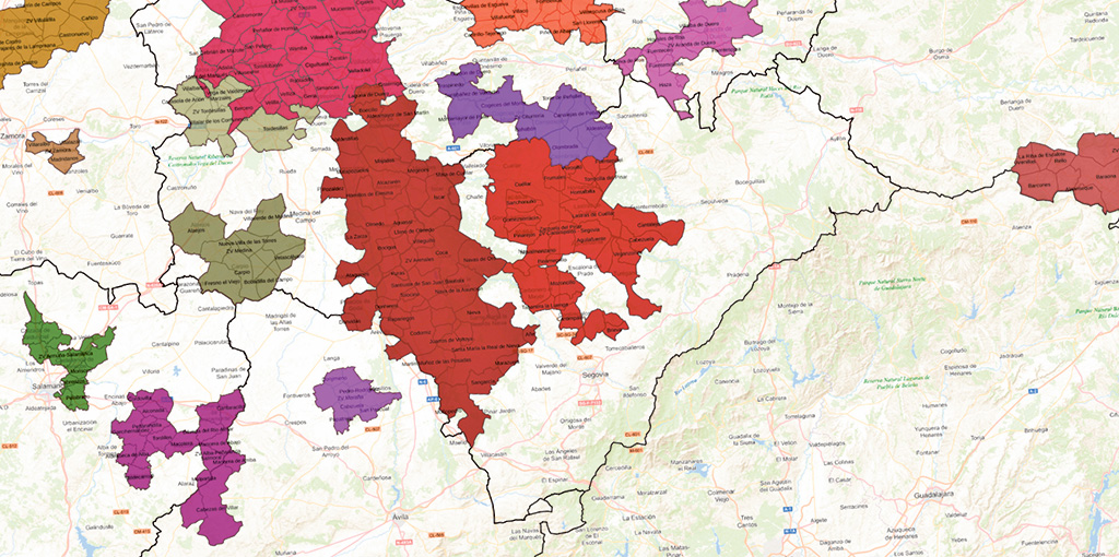 Mapa de zonas vulnerables (en color oscuro) a la contaminación de las aguas por nitratos.