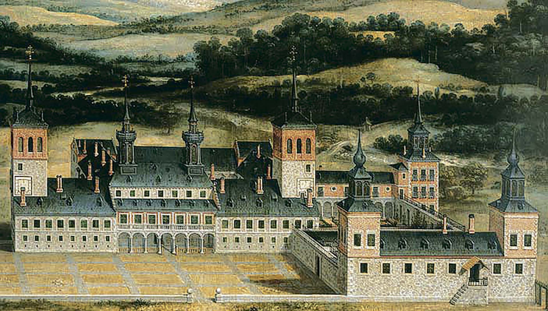 Palacio de Valsaín hacia 1633. A la derecha, entre las cuatro torres, estaba el jardín.   Juan Manuel Santamaría