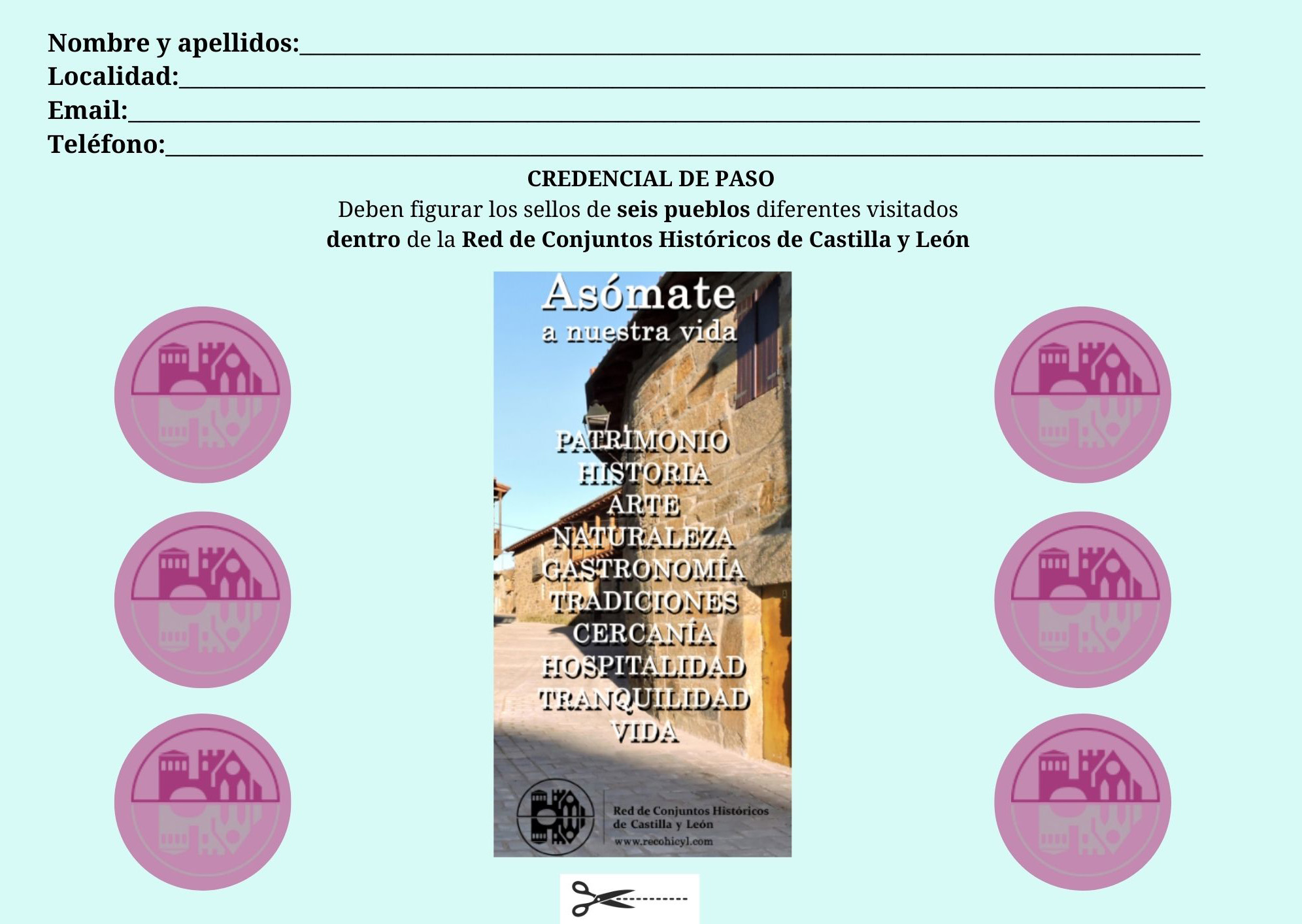 Credencial donde deben figurar seis pueblos visitados diferentes.