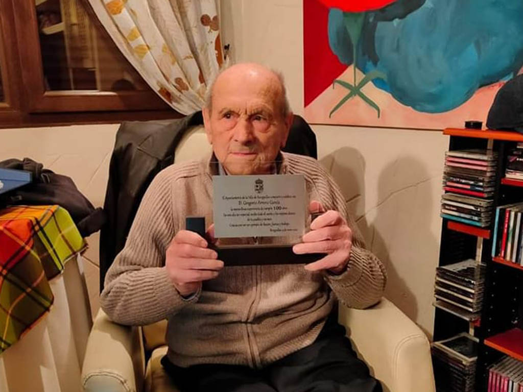 Gregorio Arranz, el año pasado durante la celebración de sus 100 años. / AYUNTAMIENTO DE BOCEGUILLAS