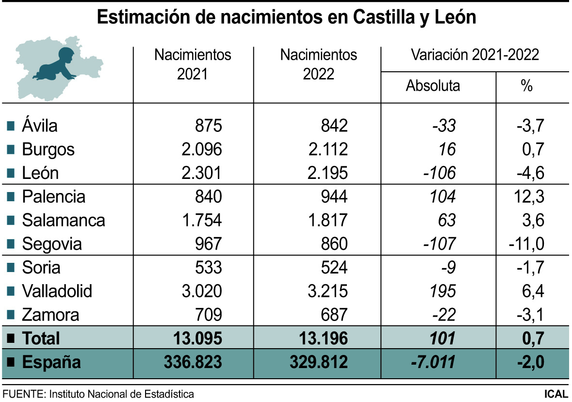 Valladolid y Palencia encabezan la natalidad en la región.