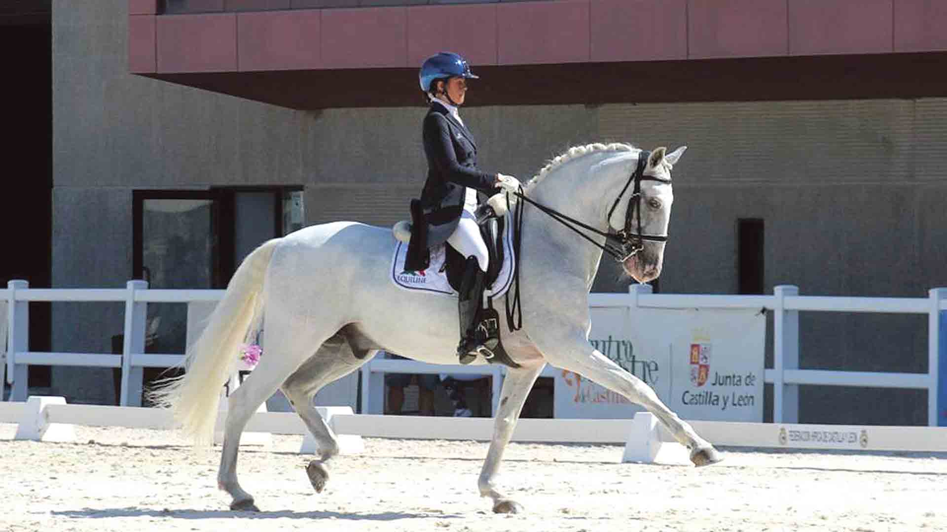 Carla de la Fuente, montando a Fito en un momento del Concurso Internacional celebrado en Cascais./ E.A.