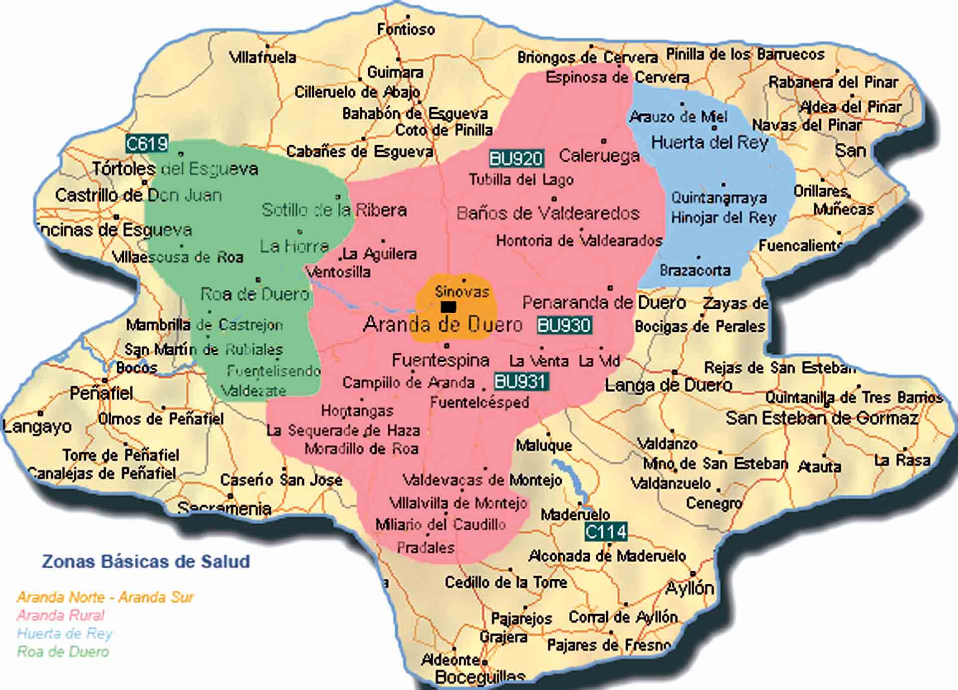 Municipios donde reside la población de referencia del Hospital Santos Reyes de Aranda de Duero. / FUENTE: CONSEJERÍA DE SANIDAD