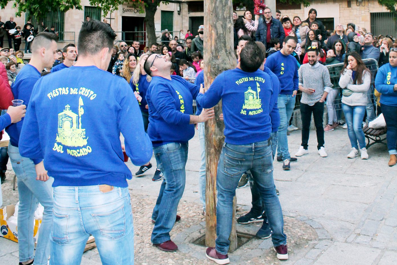 La subida del ‘mayo’ es uno de los actos tradicionales del barrio en sus fiestas en Honor de la Santa Cruz. / E. A.