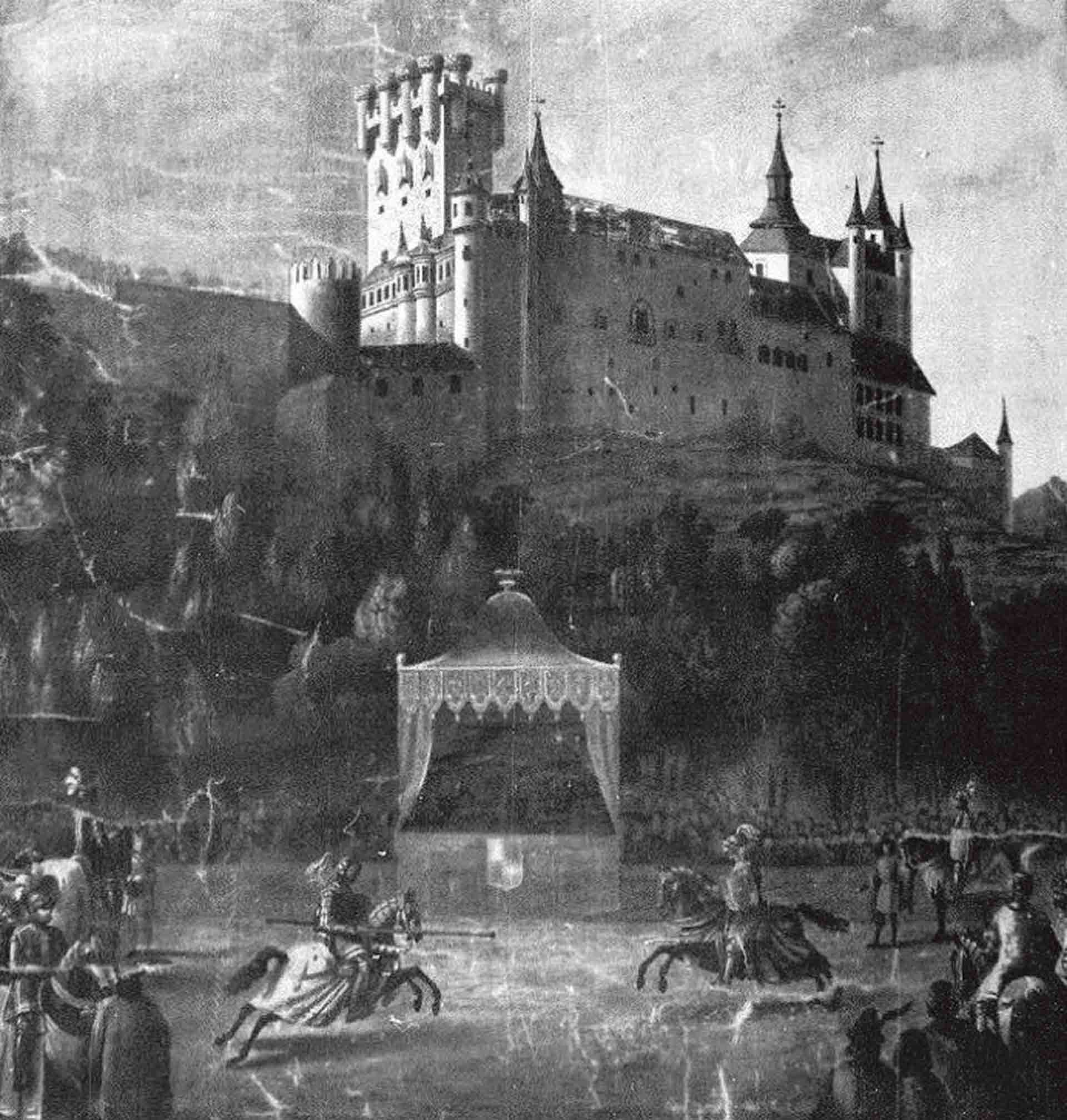 Torneo en el Parque. Óleo del siglo XVIII en fotografía del Archivo de San Quirce.