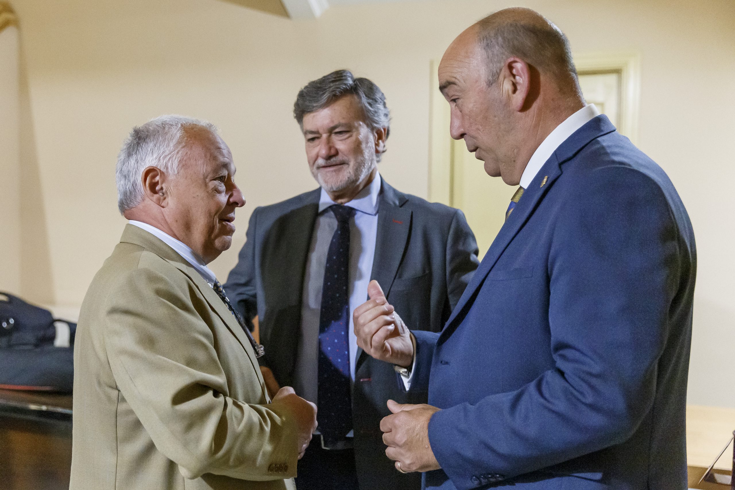 El consejero de Cultura y Turismo, Gonzalo Santonja, asiste al fallo del jurado del Premio 'Gil de Biedma', junto a Francisco Vázquez y Miguel Ángel de Vicente. / NACHO VALVERDE - ICAL