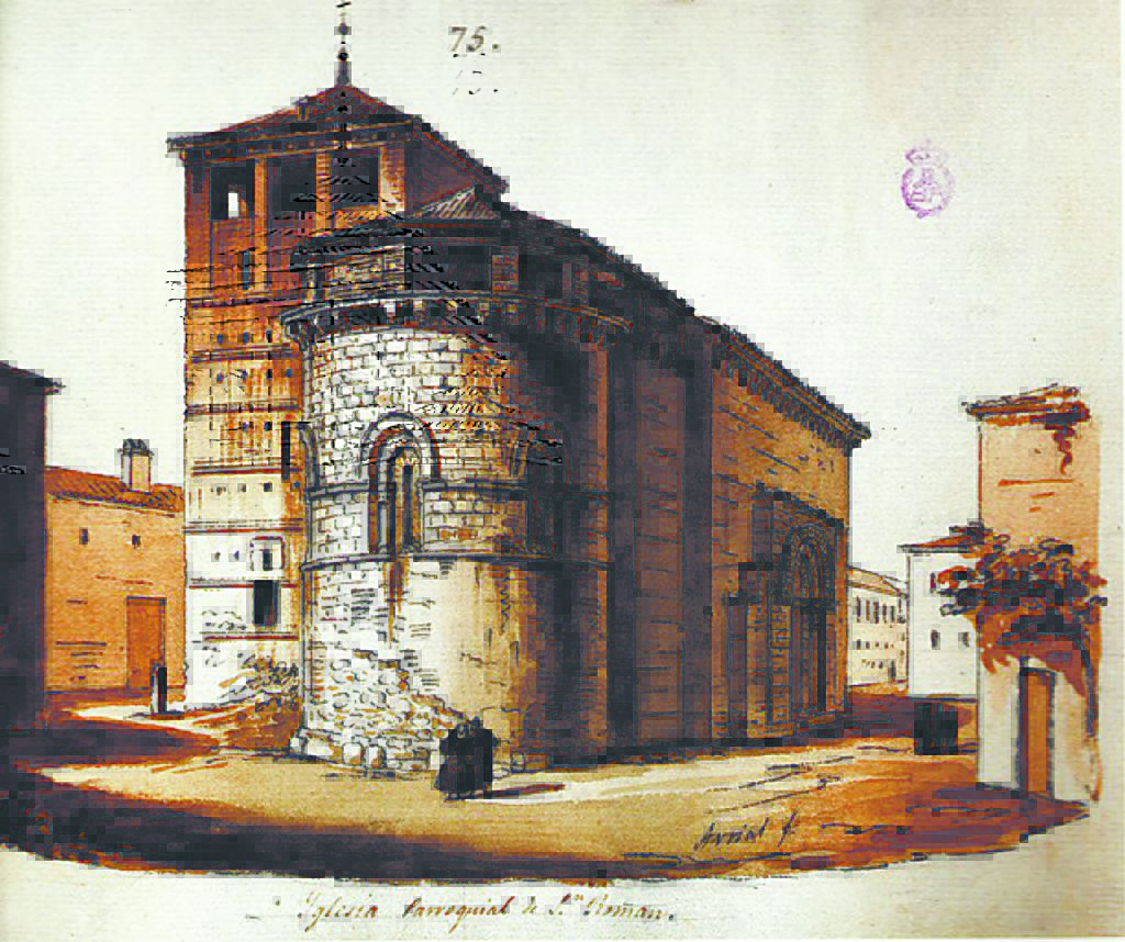Iglesia de San Román, en la actual Plaza del Conde de Alpuente. Aguada de José María Avrial