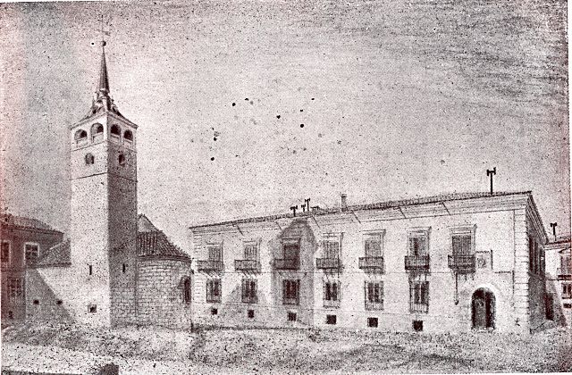 Iglesia de San Pablo, desaparecida y palacio del Conde de Cheste, que sigue en pie. / Col. Ceballos-Escalera
