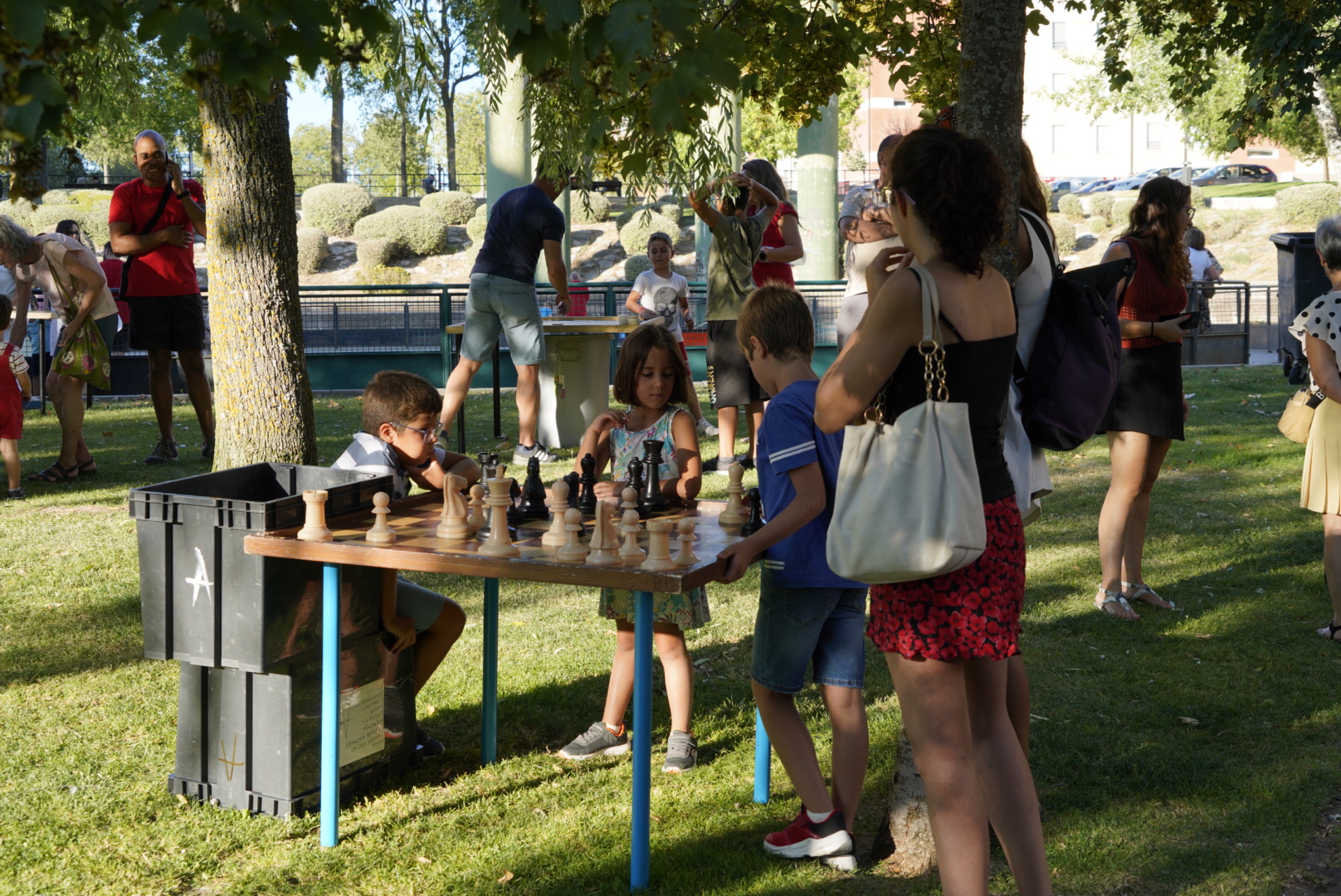 Los niños disfrutan con los juegos de madera.