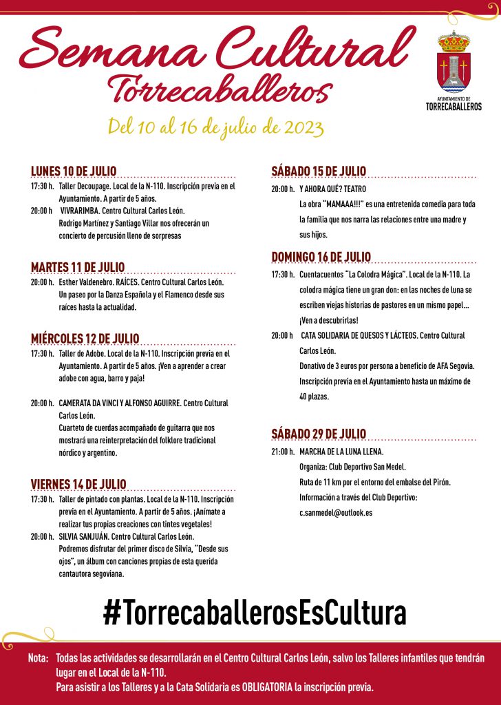 Torrecaballeros anuncia el calendario y el programa de su 'Semana Cultural 2023' 2 Programa de la Semana Cultural de Torrecaballeros 2023