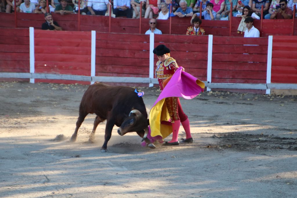 La novillera Olga Casado es profeta en Aguilafuente 3 Recibo capotero de Estella Magán, en Aguilafuente. / FERMÍN DE LOS REYES