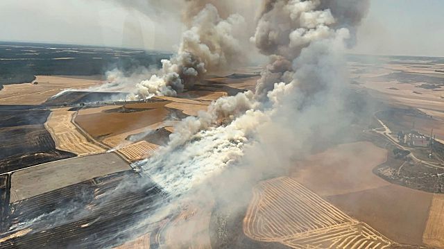 Incendio producido en una zona de campo de Cuéllar.