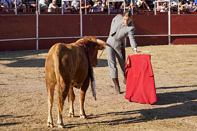 Las dos orejas de Olga Casado 2 Olga Casado, citando al toro al inicio de la lidia del festival taurino de Otero de Herreros.
