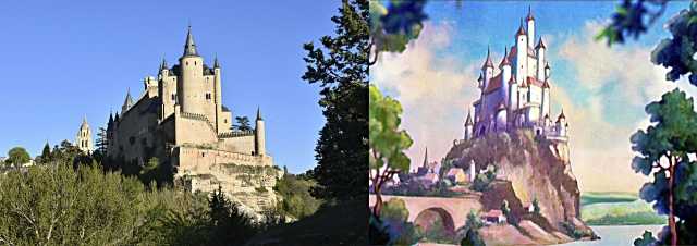 Poniendo el Alcázar de Segovia al lado del castillo de la Reina Malvade de Disney resulta bastante fácil ver las similitudes entre ambos.