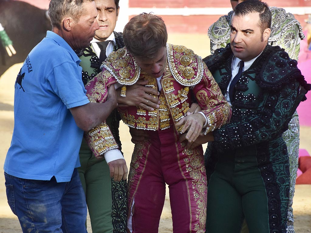El novillero de Cantalejo Saúl Sanz se recompone en su debut tras ser cogido. / A.M.