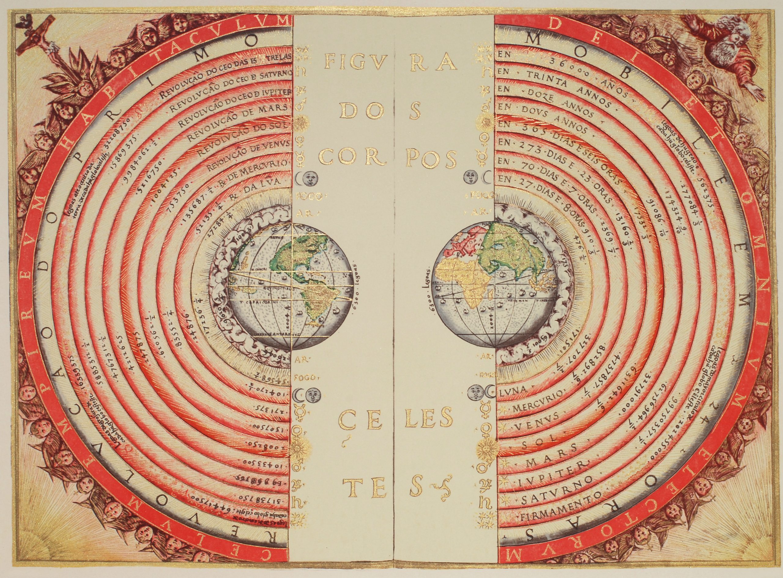Ilustración de 1568 del modelo geocéntrico del universo de Ptolomeo, por el cosmógrafo y cartógrafo Bartolomeu Velho.