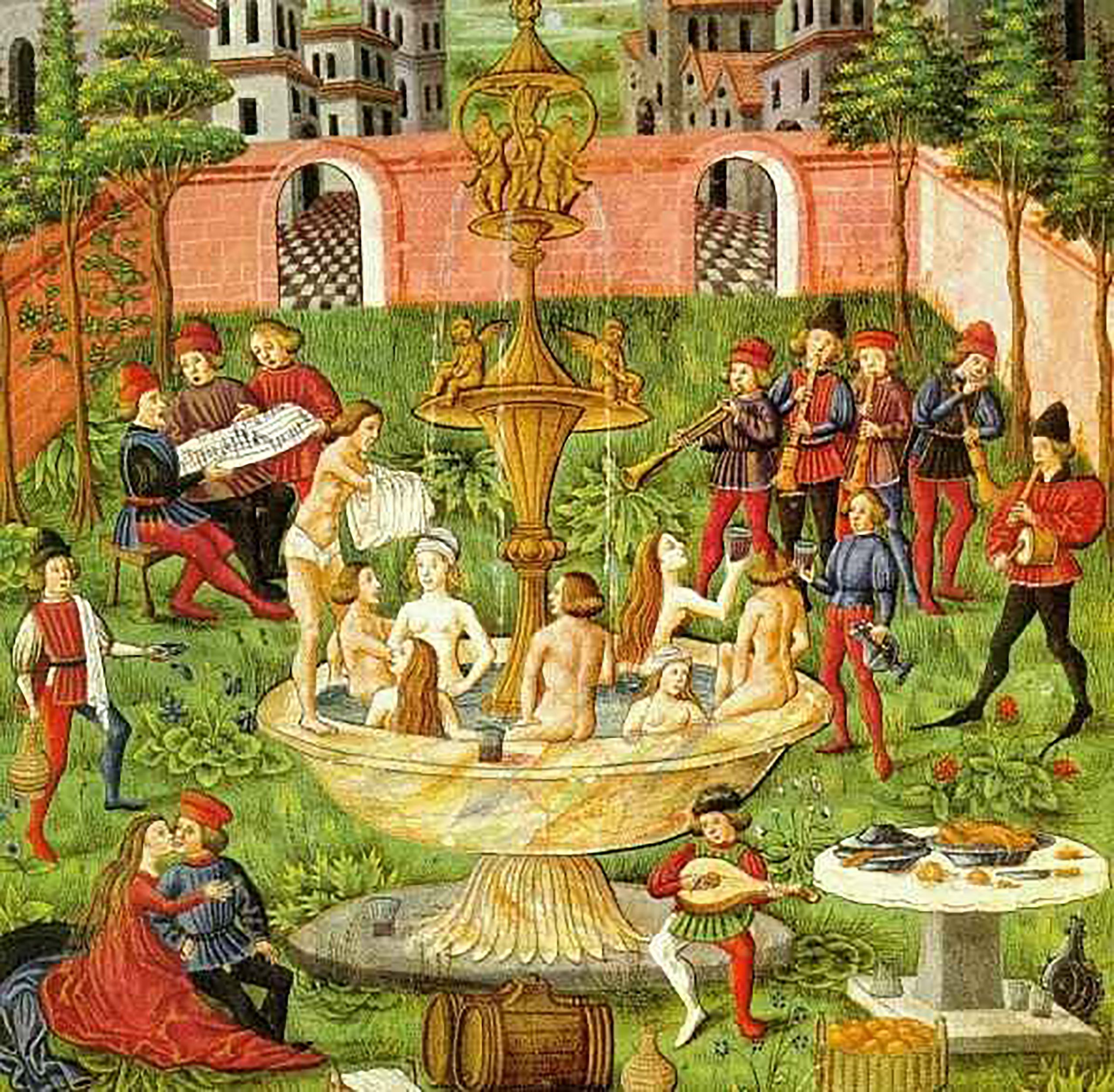 Cuadro flamenco que representa los placeres de un burdel medieval.