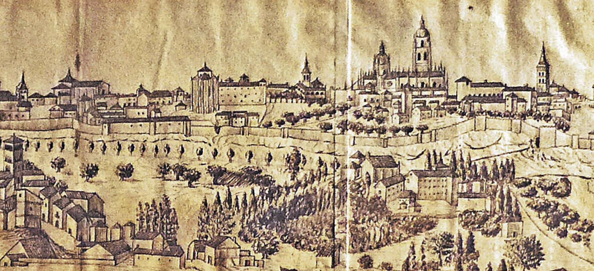 Paseo de Santa Lucía, camino de San Lorenzo y alamedilla de Santa Cruz. Dibujo, 1842. Col Marqueses de Lozoya.