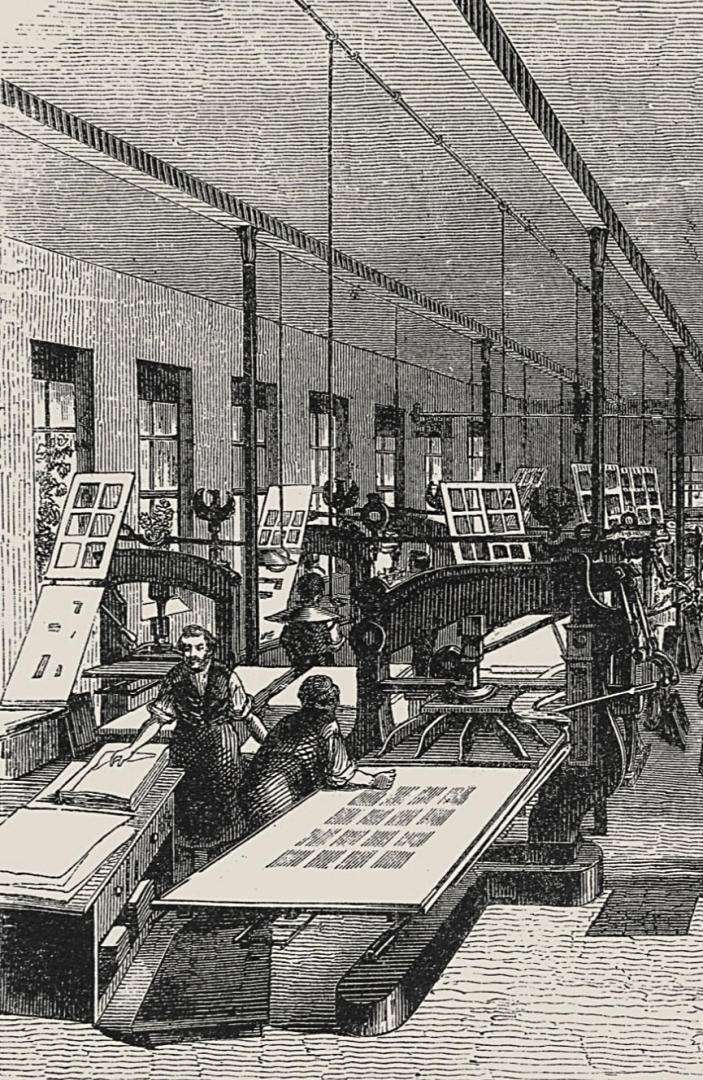 Illustration of a Print workshop, in 19th century Illustration of a Print workshop, in 19th century