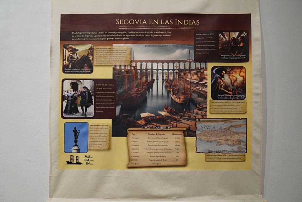 Uno de los paneles de la exposición, en el que se repasa el papel de Segovia en los viajes a las Indias.