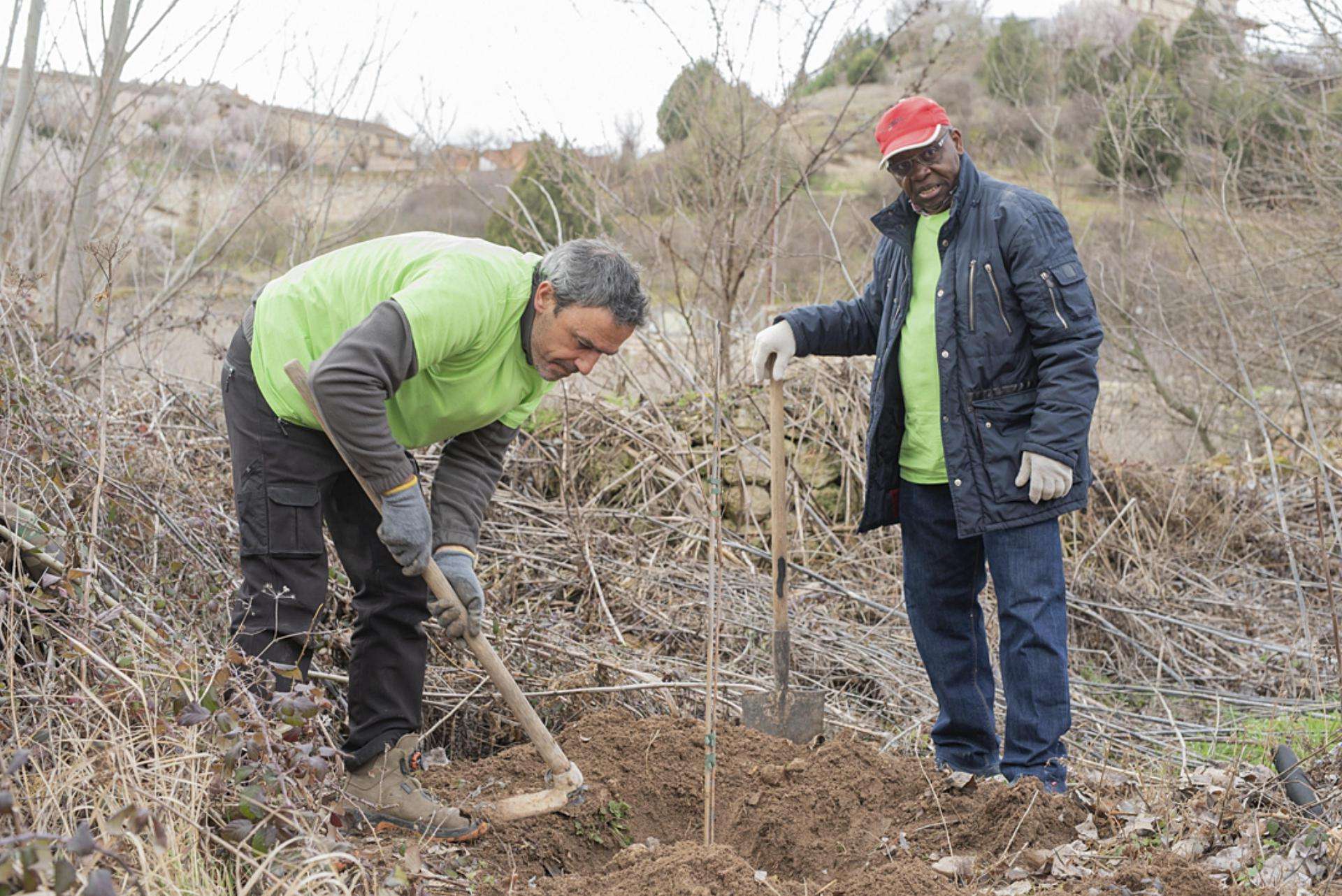 Dos voluntarios trabajando