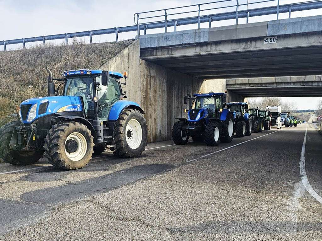Hilera de tractores a la altura de Castillejo de Mesleón. / J. HORCAJO
