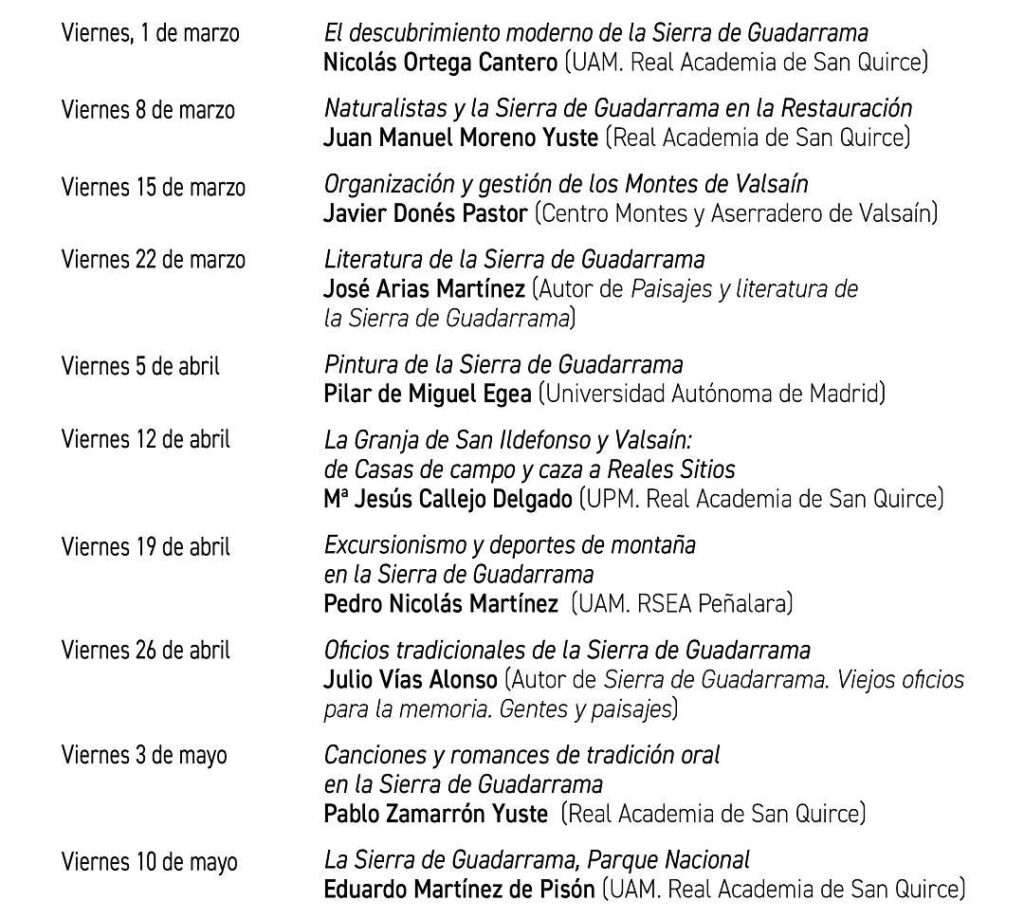Programa del curso ‘Sierra de Guadarrama: Naturaleza y Cultura’
