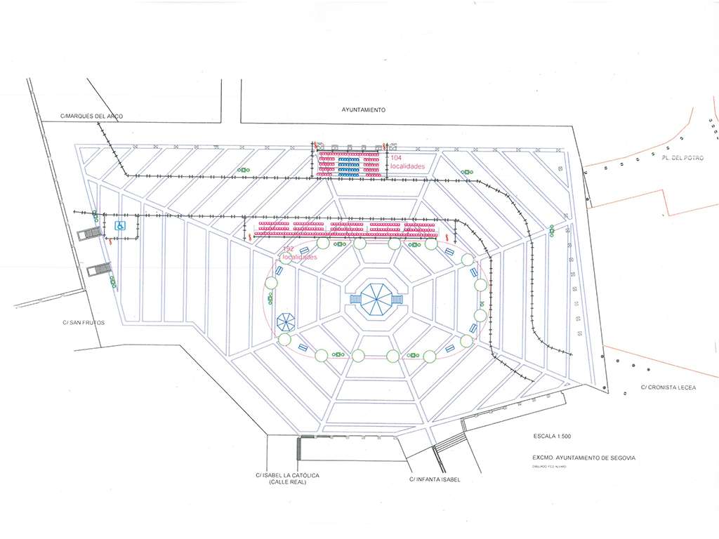 Distribución de las gradas en la plaza Mayor para Semana Santa. / AYUNTAMIENTO DE SEGOVIA Distribución de las gradas en la plaza Mayor para Semana Santa. / AYUNTAMIENTO DE SEGOVIA