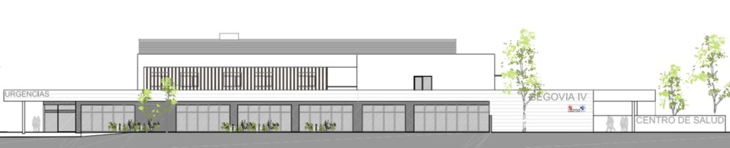 Plano alzado del acceso principal del centro de salud Segovia IV, en la calle Dámaso Alonso.