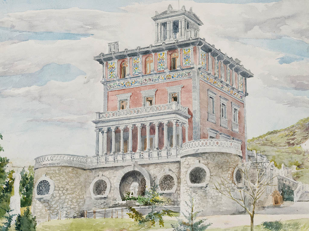 Acuarela del Palacio de Ocharan en Castro Urdiales Estado final tras la intervención