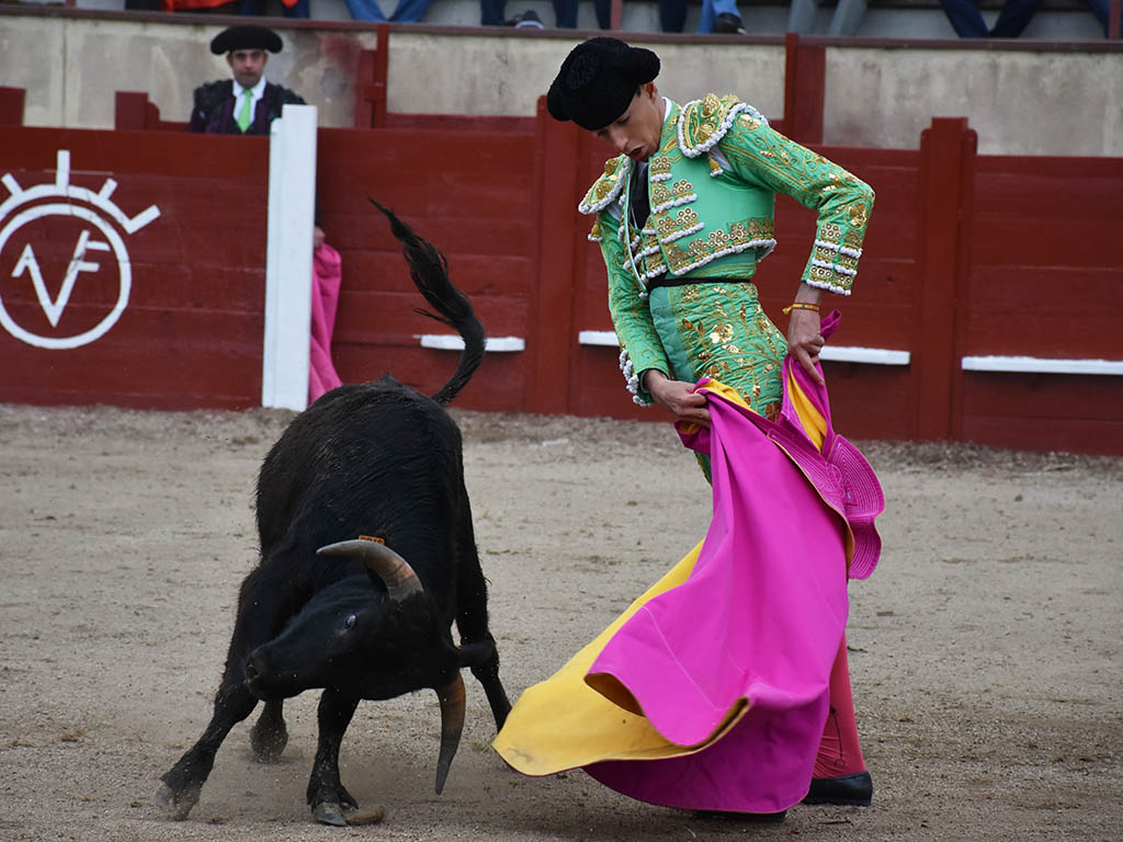 Lance capotero de Jesús Manso, al tercero de la tarde. / A.M.